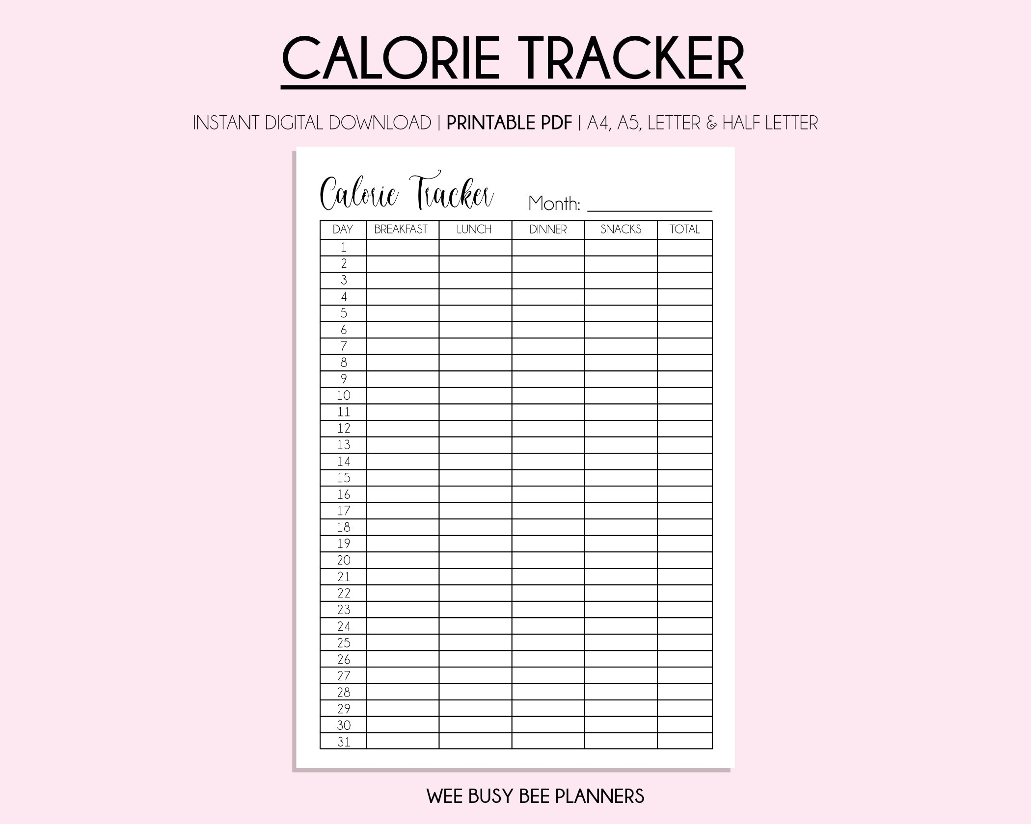 Calorie Tracker Printable Planner Monthly Calorie Counting Digital Calorie Tracker Calorie Deficit Health Tracker Instant Download Etsy