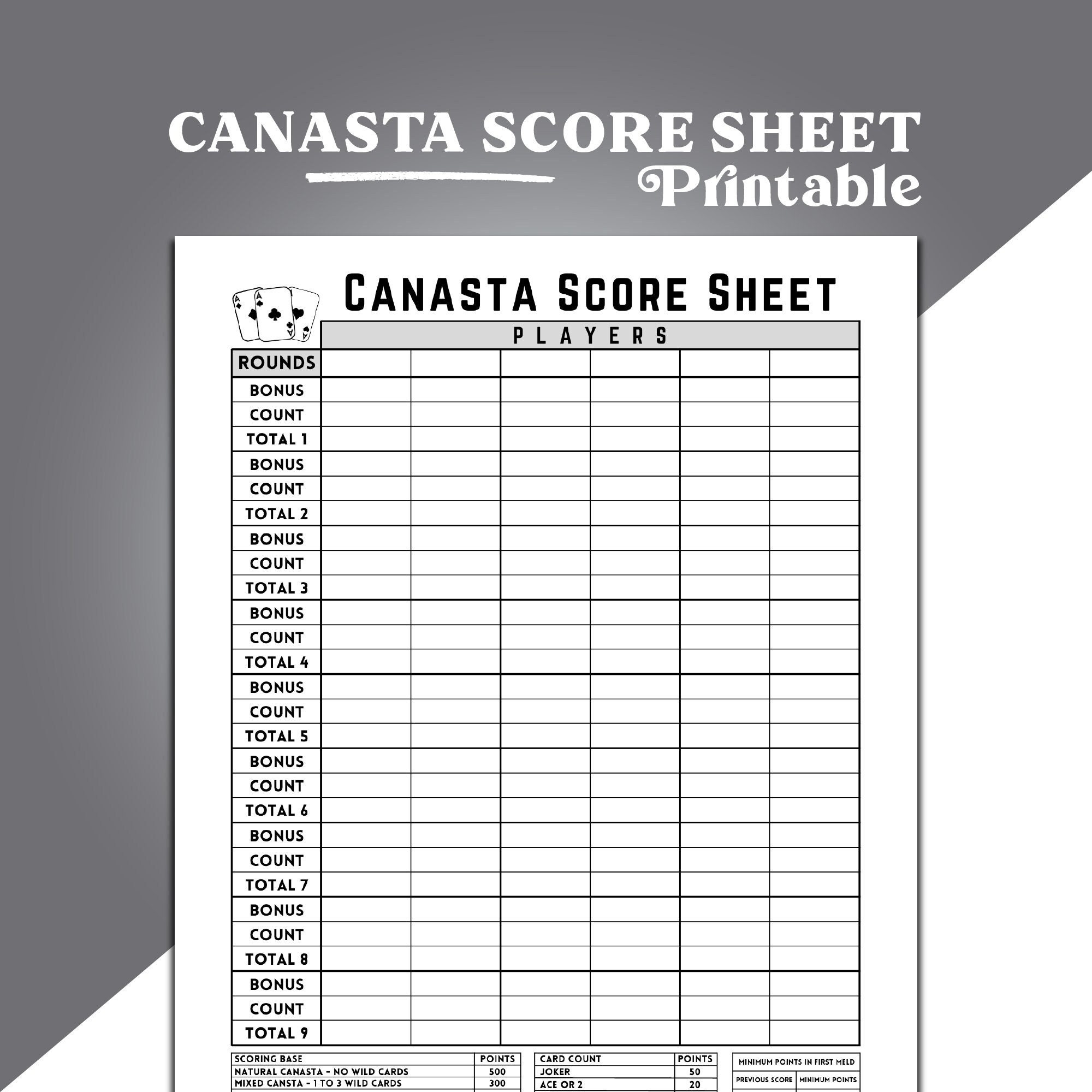 Canasta Score Sheet Canasta Card Game Score Sheet Printable