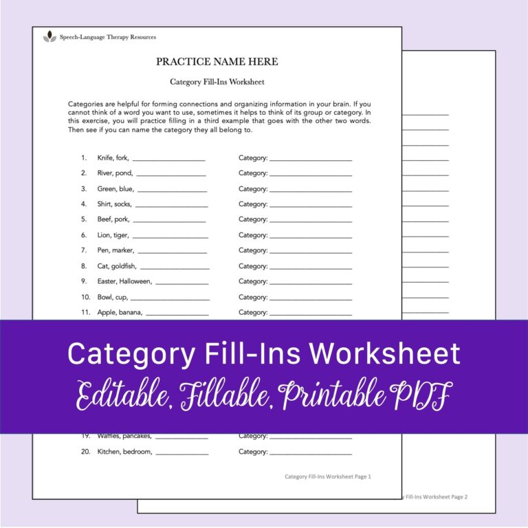 Category Fill ins Worksheet For Aphasia Fillable Printable PDF Etsy