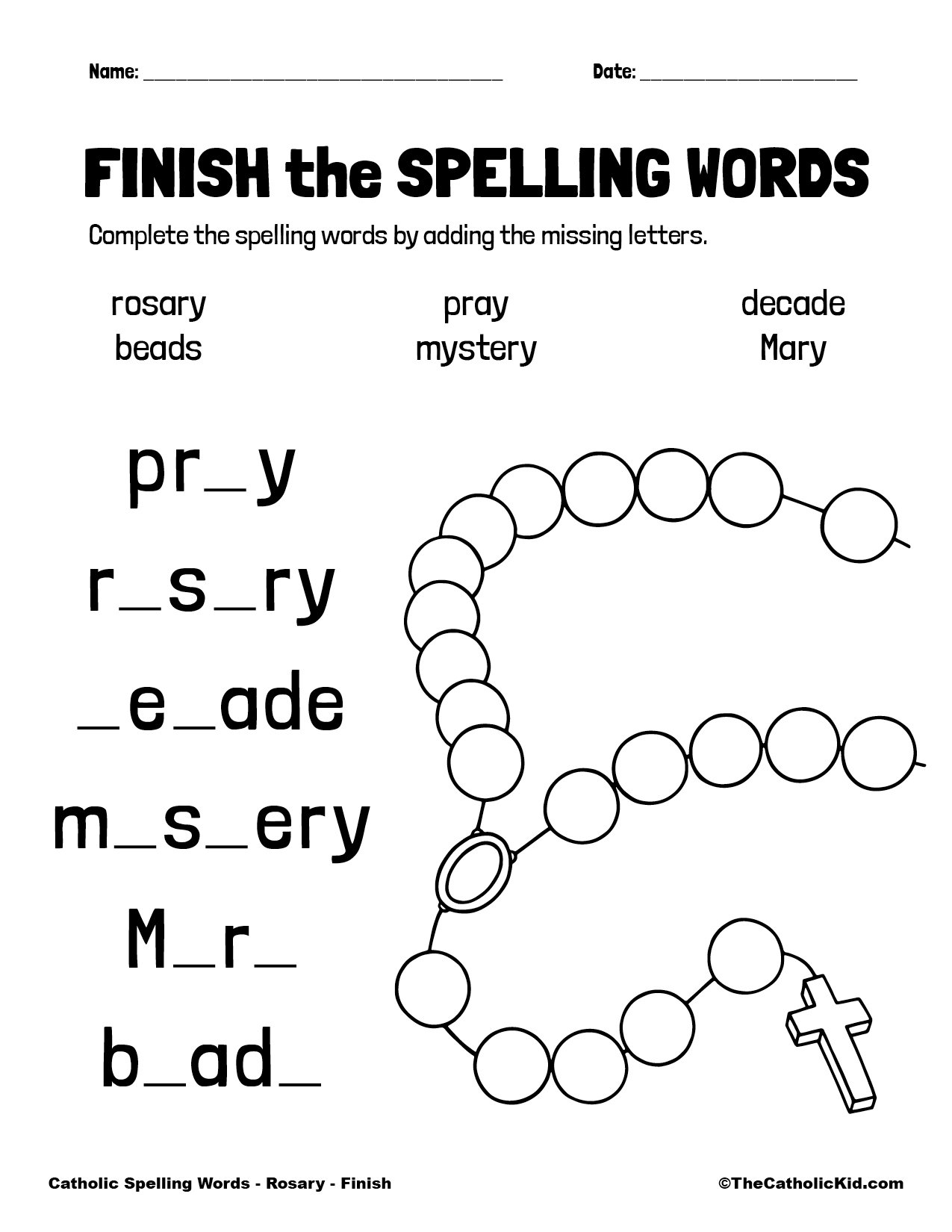 Catholic Spelling Vocabulary Words Rosary Worksheets TheCatholicKid