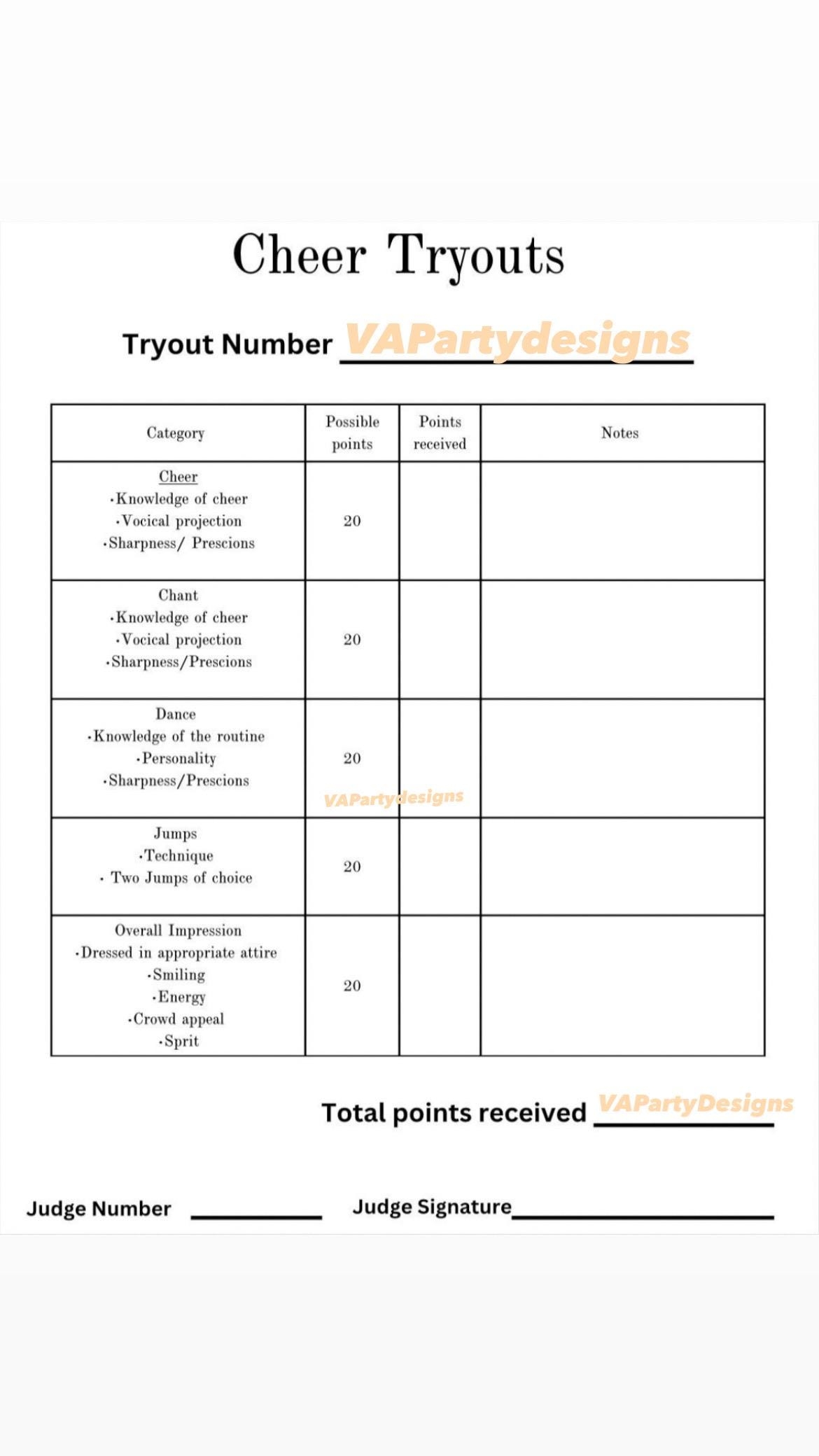 Cheer Tryout Editable Scoresheet Etsy UK