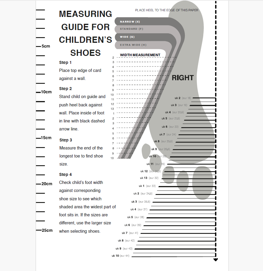 Adult Printable Shoe Size Chart