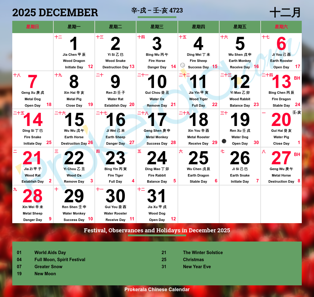 Chinese Calendar 2025 December 2025