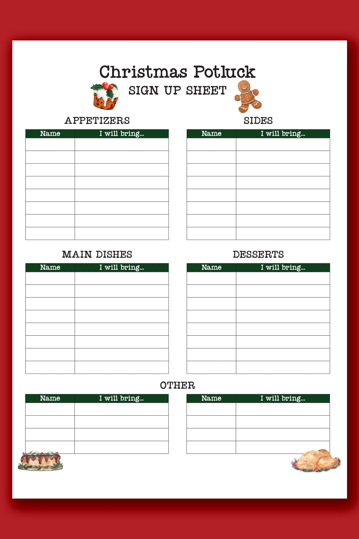Christmas Potluck Sign Up Sheet Free Printable Christmas Potluck Sign Up Sheet Free Printable
