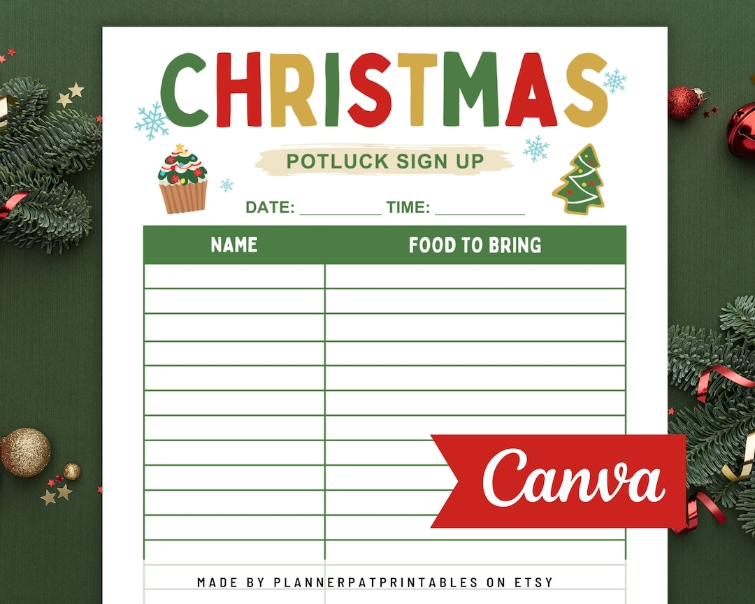 Christmas Potluck Sign Up Sheet Printable Christmas Potluck Sign Up Sheet Printable