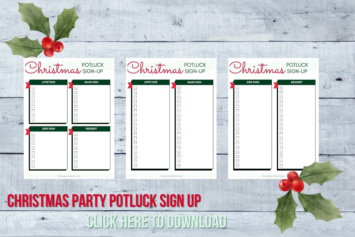 Christmas Potluck Sign Up Sheets Free Printable PDF The Purposeful Mom Christmas Potluck Sign Up Sheets Free Printable PDF The Purposeful Mom