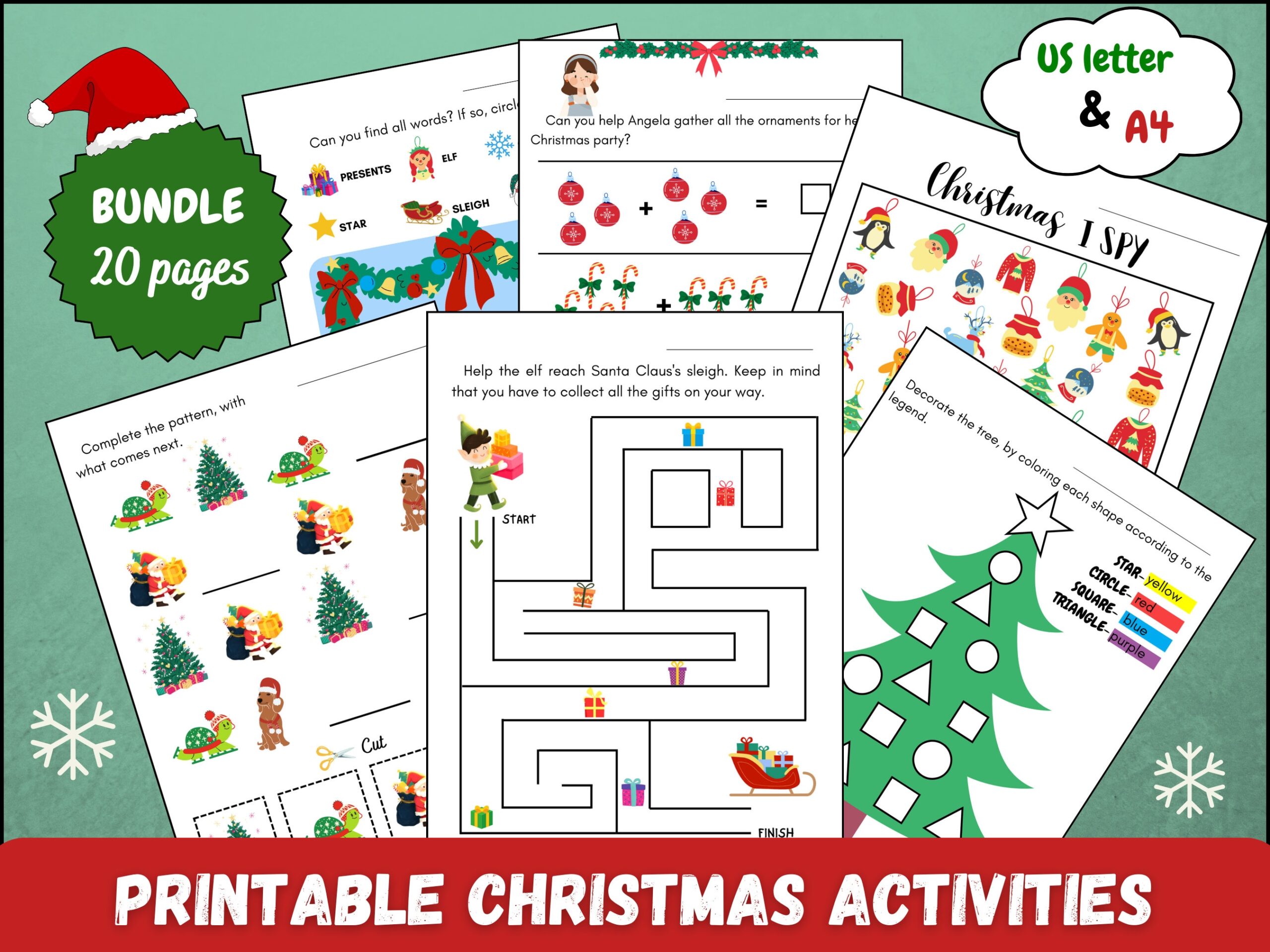 Christmas Worksheets For Children Christmas Coloring Pages Preschool Printables Homeschooling Winter Activities Christmas Bundle Etsy