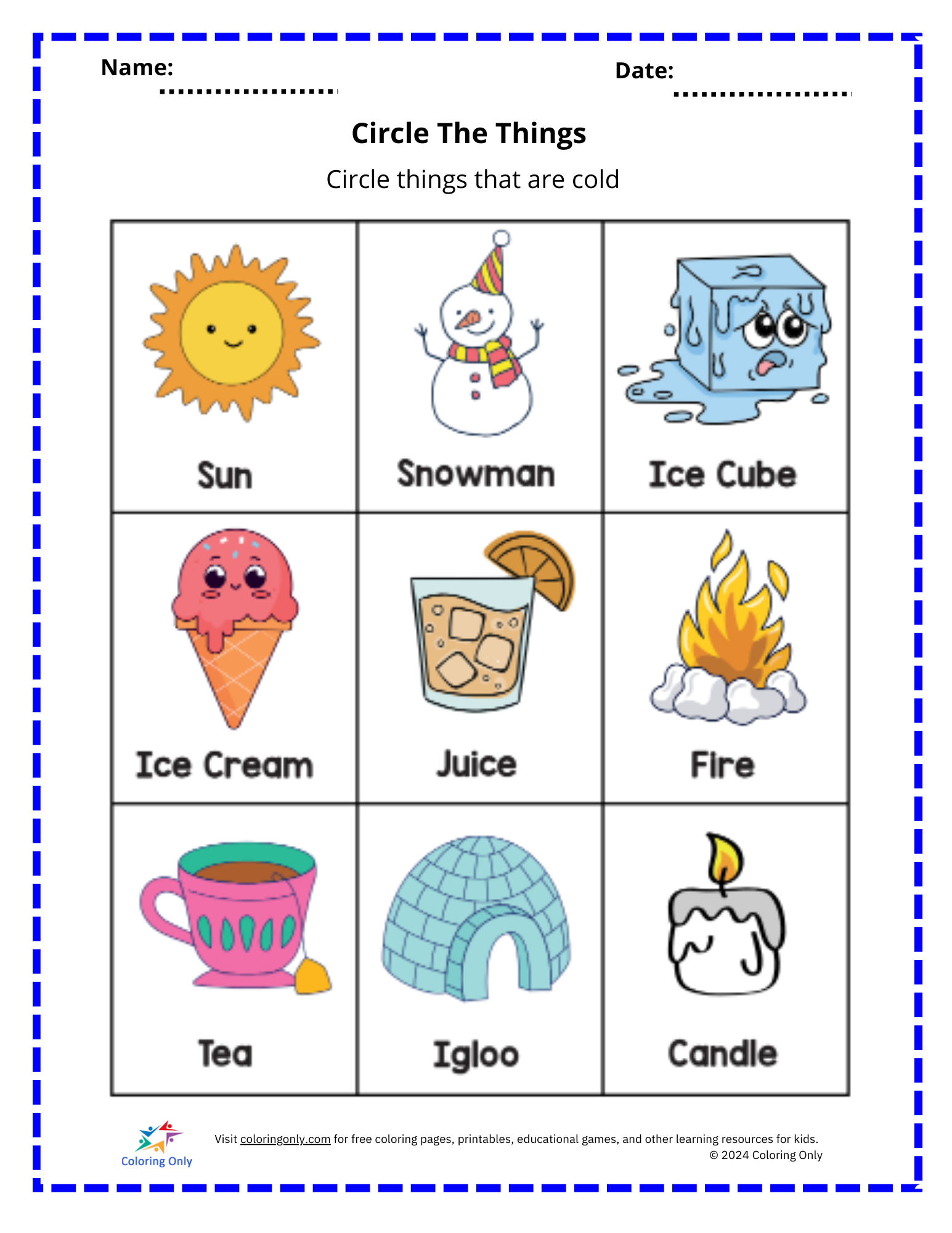 Circle The Cold Things Free Printable Worksheet Circle The Cold Things Free Printable Worksheet