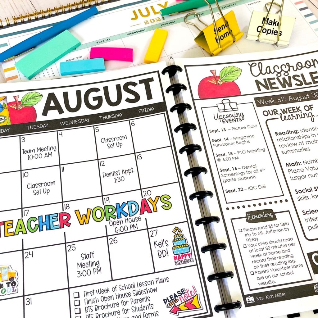 Classroom Calendars For The Organized Teacher A Love Of Teaching Kim Miller