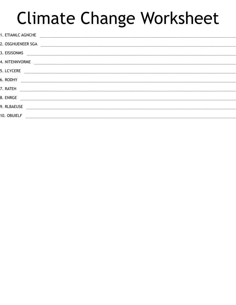 Climate Change Worksheet Word Scramble WordMint