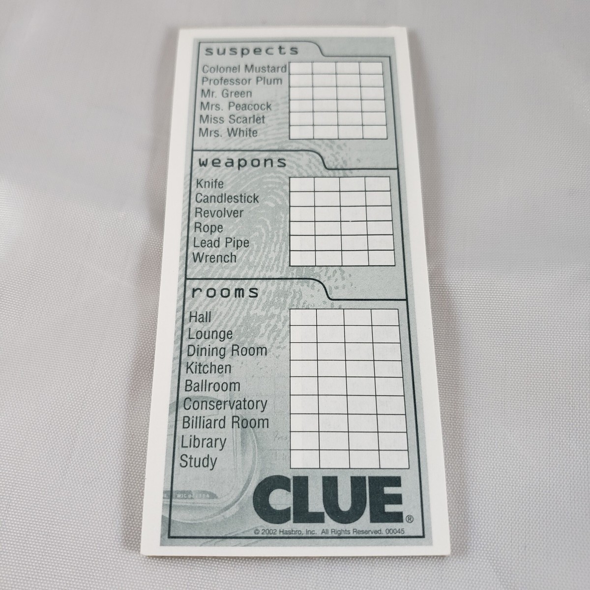 CLUE Board Game 2002 2005 Replacement Parts Pad Only 33 Sheets Double Sided EBay