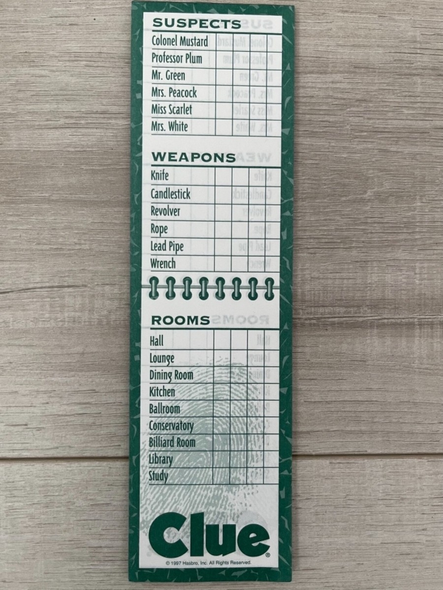 CLUE Game Detective Notepad Replacement Compatible Across Most Versions EBay