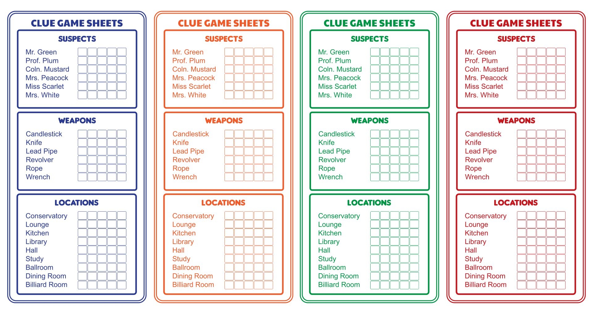 Clue Jr Printable Sheets