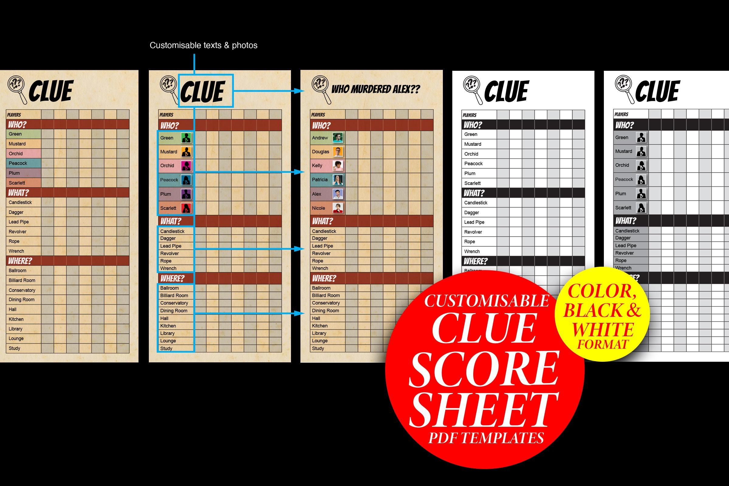 Clue Refill Sheets Personalise Cluedo Replacement Score Sheet Customise Detective Notes Card Sheets PDF Instant Download Printable Etsy