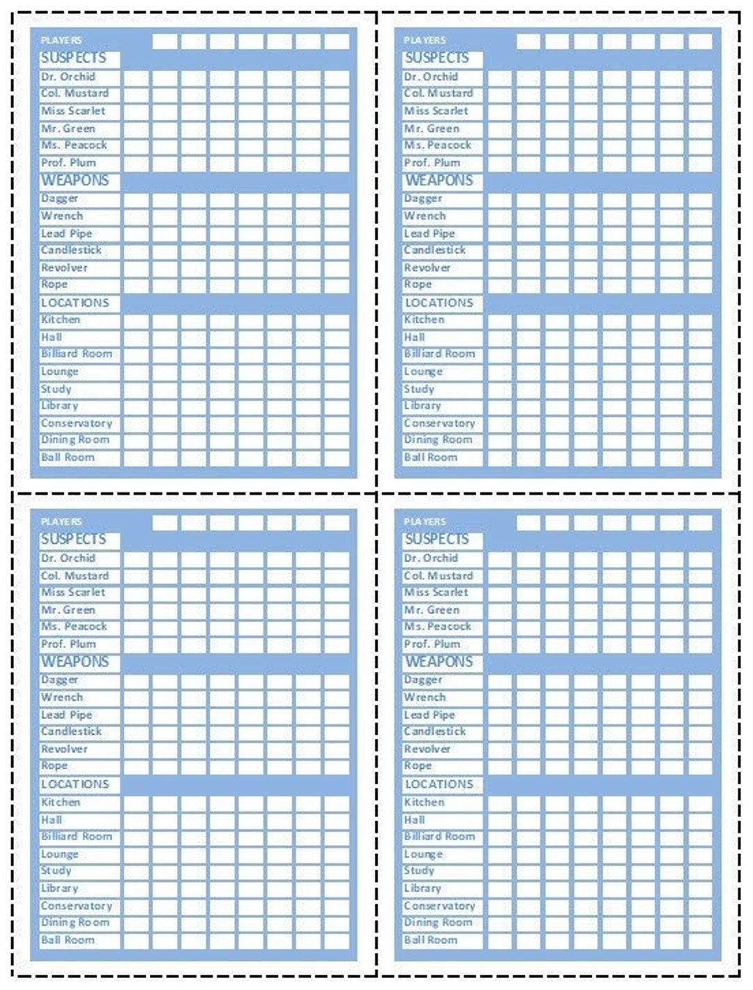 Clue Replacement Evidence Sheets Original Color Etsy