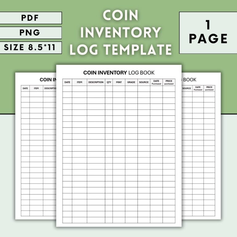 Coin Collection Inventory Log Template PDF PNG Coin Tracker For Collectors Numismatic Collection Record Printable Coin Organizer Etsy