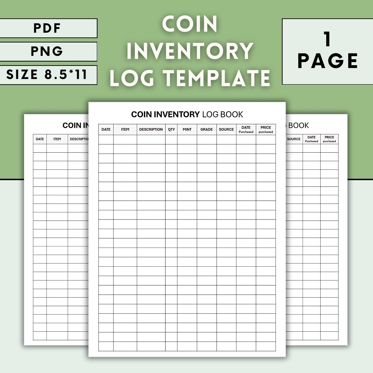 Coin Collection Inventory Log Template PDF PNG Coin Tracker For Collectors Numismatic Collection Record Printable Coin Organizer Etsy