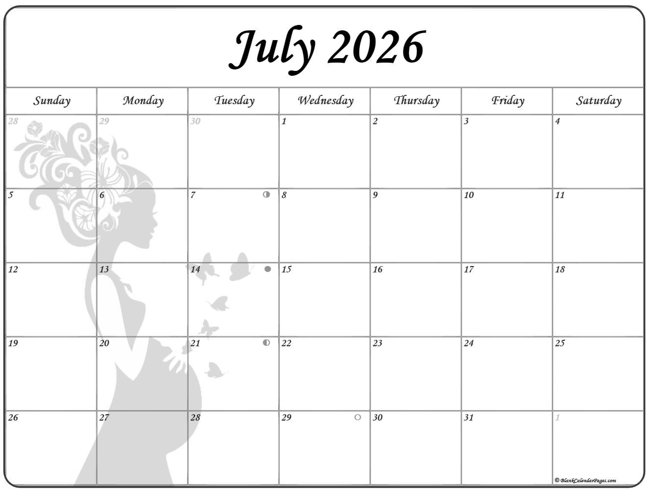 Cute July 2026 Calendar Printable