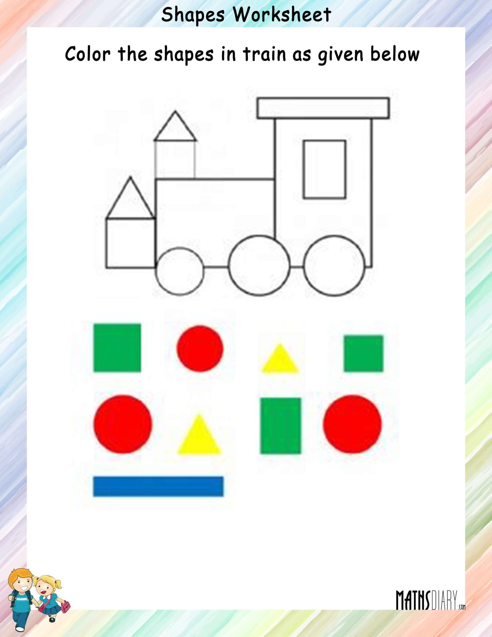 Color The Shapes Worksheets Math Worksheets MathsDiary