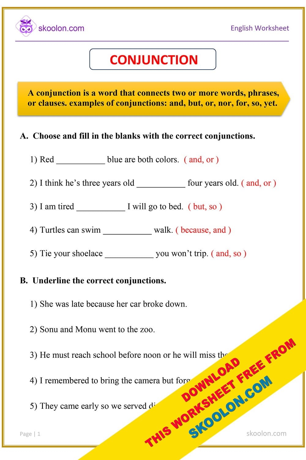 Free Printable Conjunction Worksheets Free Printable Conjunction Worksheets