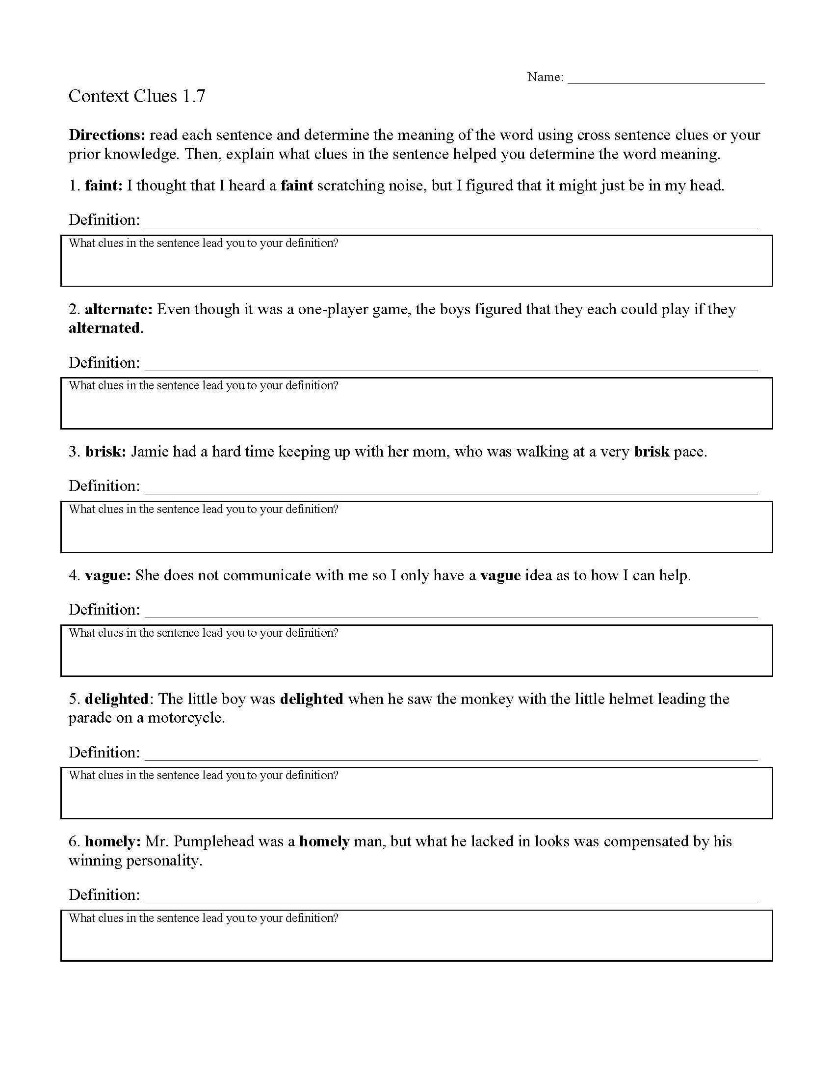 Context Clues Worksheets Ereading Worksheets