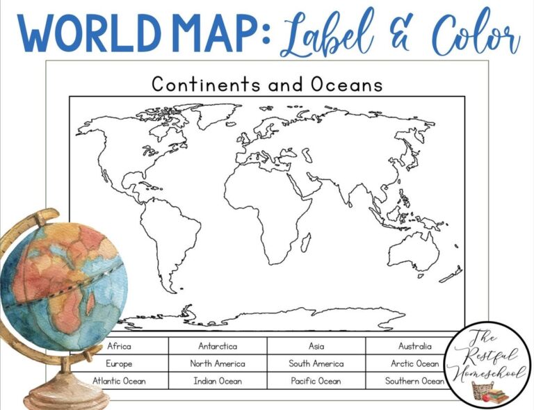 Continents And Oceans Color And Label Blank World Map Elementary Geography Homeschool Printable Activities Social Studies Etsy UK