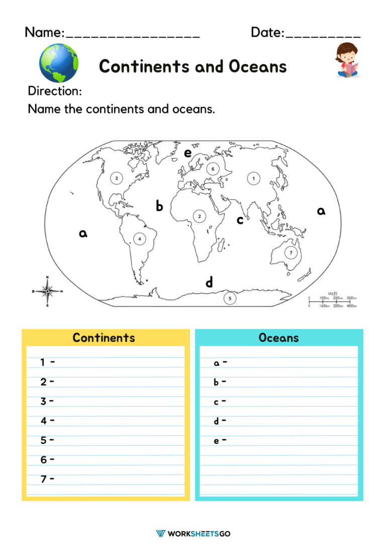 Continents And Oceans WorksheetsGO