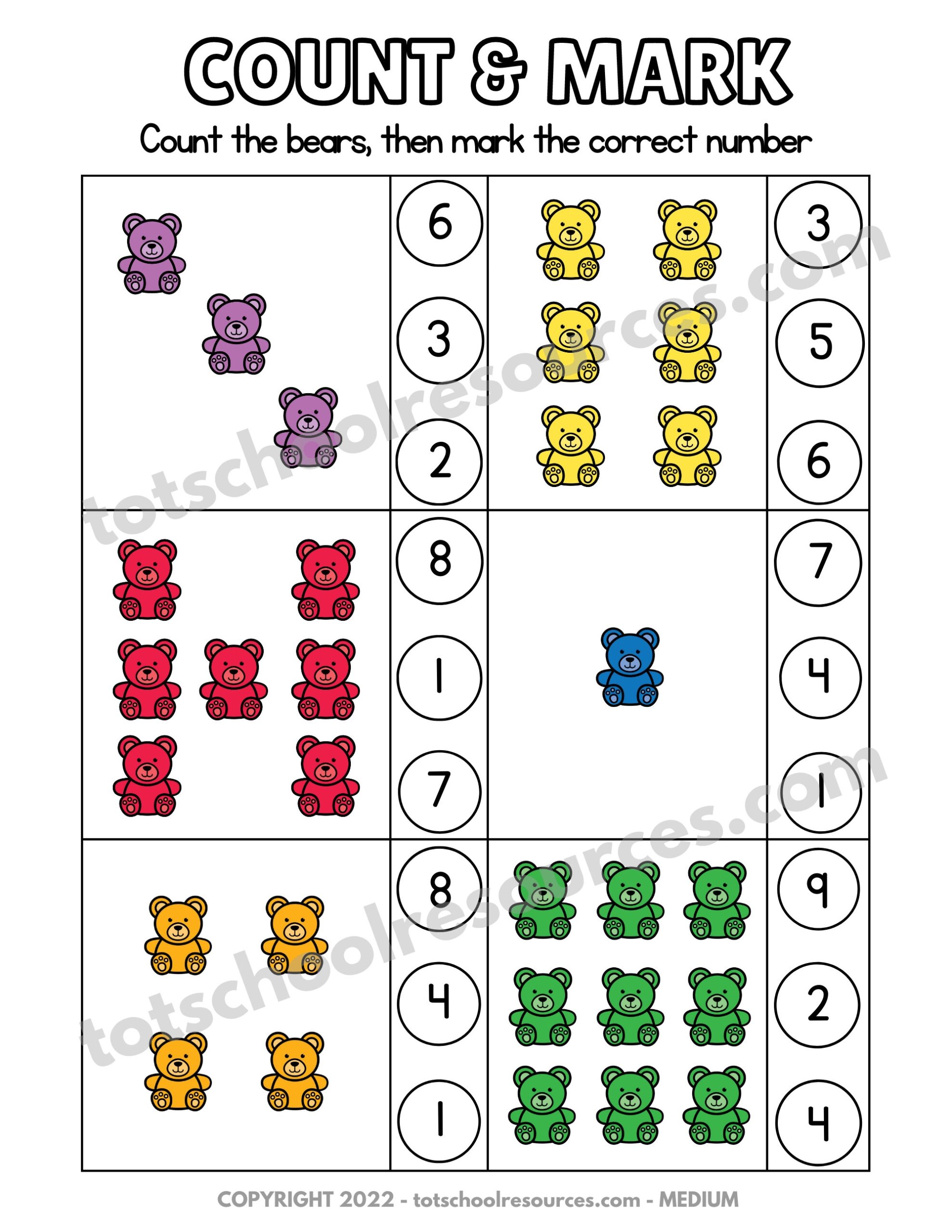 Counting Bears Preschool Worksheets Etsy