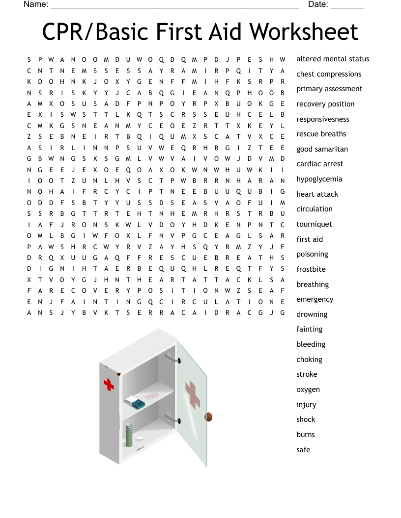 CPR Basic First Aid Worksheet Word Search WordMint