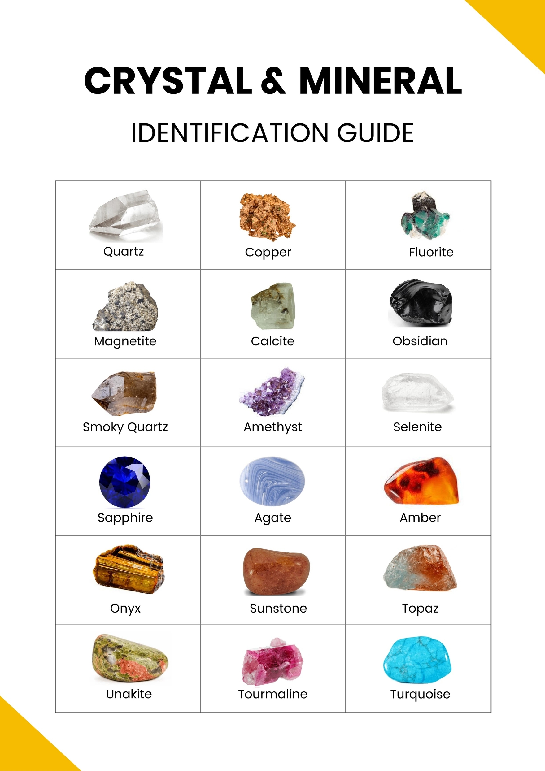 Crystal Mineral Identification Chart In Illustrator PDF Download Template Crystal Mineral Identification Chart In Illustrator PDF Download Template