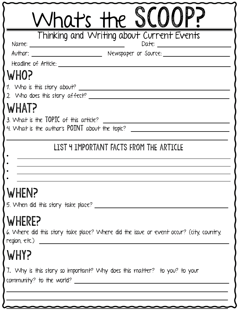 Free Printable Current Events Worksheets