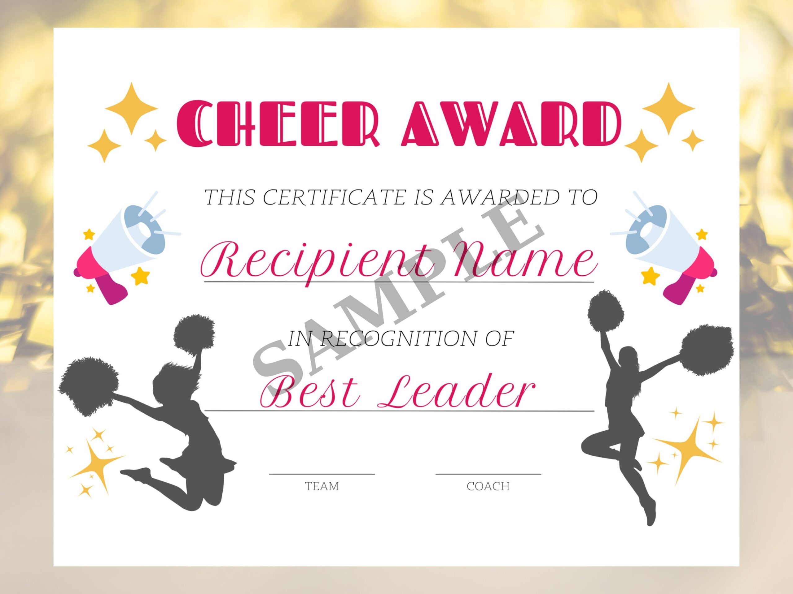 Customizable Cheerleader Award Certificate Cheer Squad Award Printable Cheer Team Party Cheerleading Award Cheer Recognition Template Etsy