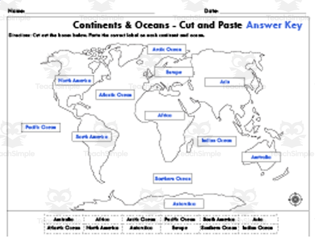 Printable Continents Worksheet