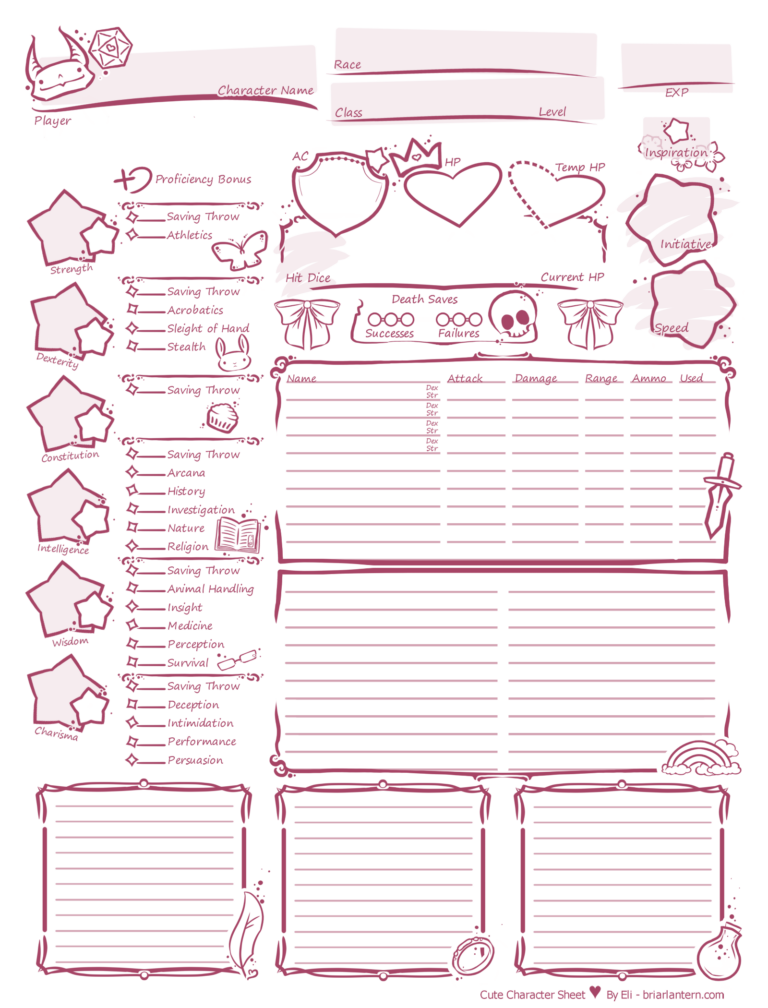 Cute Character Sheet 5th Edition 