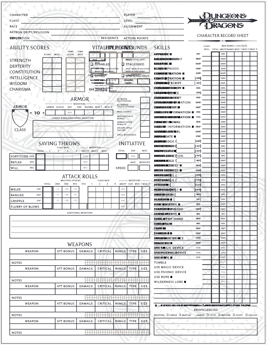 D D 5E Character Sheet Editable Printable Fillable PDF D D 5e Character Sheets