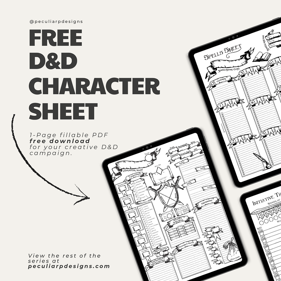 D D Full Creative Character Sheet PDF DOWNLOAD Fillable PeculiarPDesigns