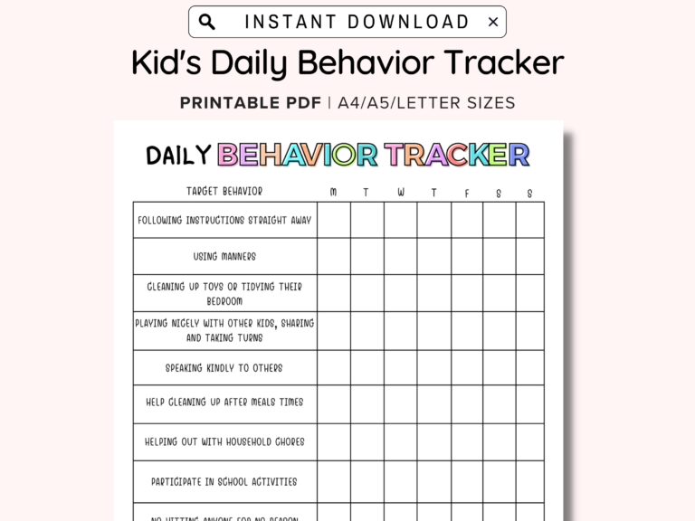 Daily Behavior Chart For Kids Printable Good Behavior Tracking Children Behavior Chart Home Classroom Kid s Chore Checklist A4 A5 PDF Etsy Ireland