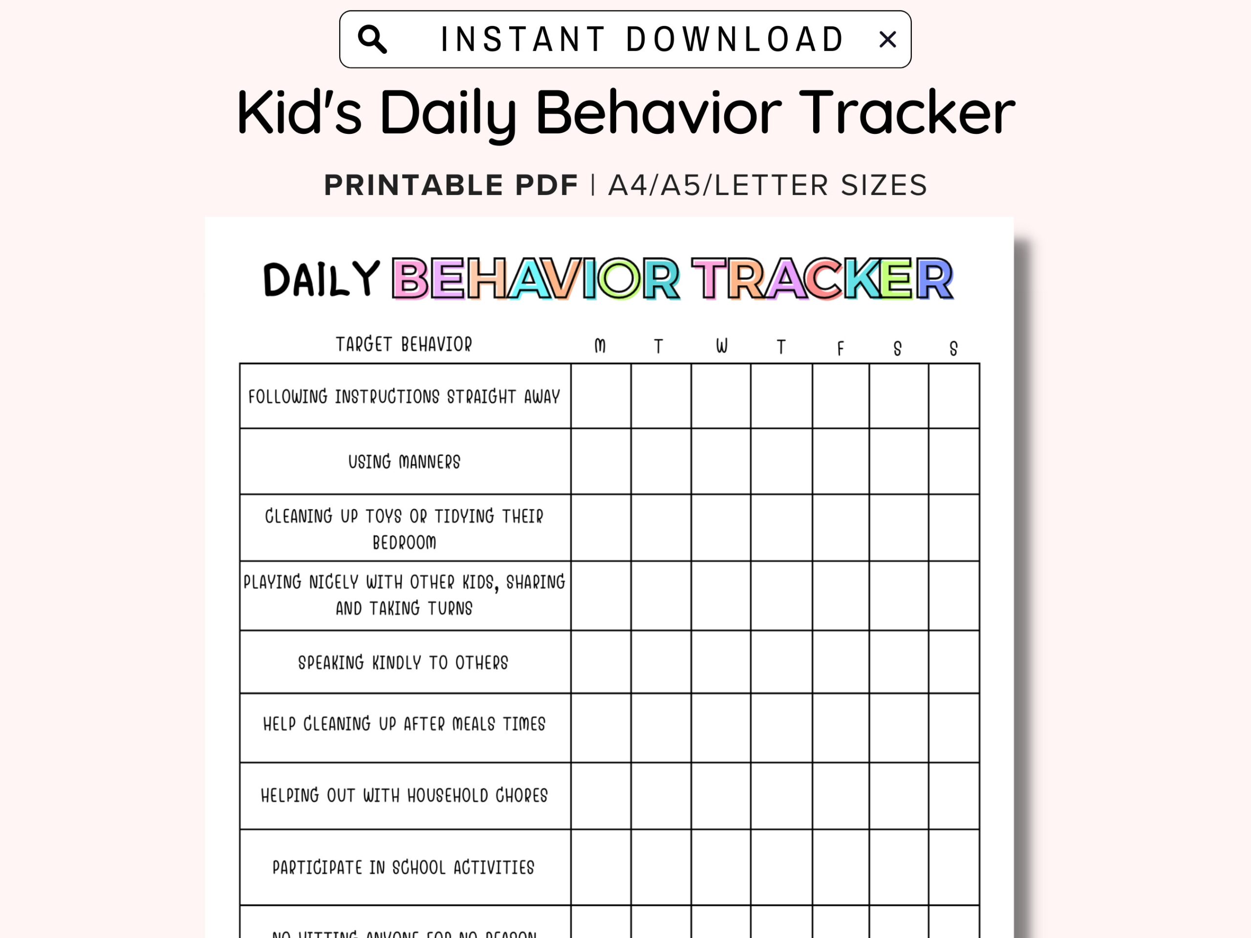 Daily Behavior Chart For Kids Printable Good Behavior Tracking Children Behavior Chart Home Classroom Kid s Chore Checklist A4 A5 PDF Etsy Ireland