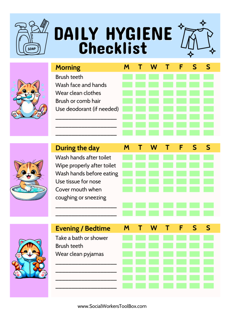 Daily Hygiene Checklist For Children Printable Hygiene Routine Chart For Kids Free Social Work Tools And Resources SocialWorkersToolbox