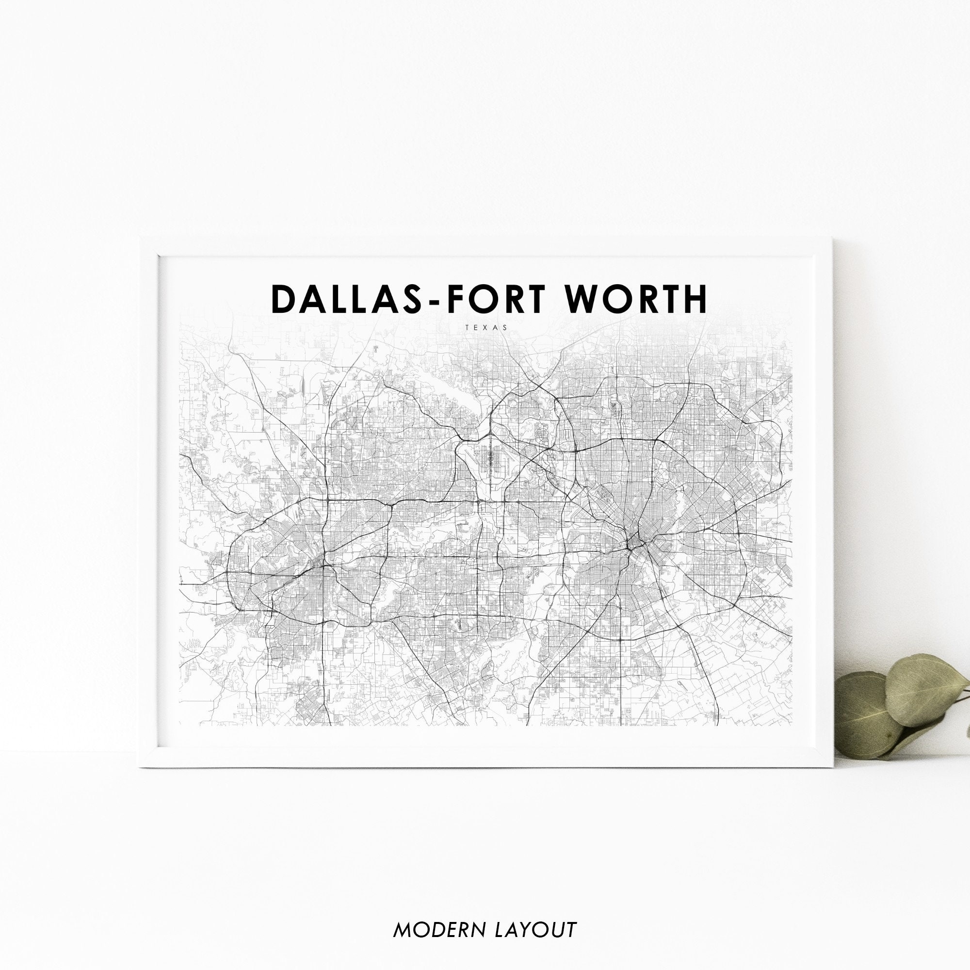 Dallas fort Worth TX Map Print DFW Texas USA Map Art Poster City Street Road Map Print Nursery Room Wall Office Decor Printable Map Etsy