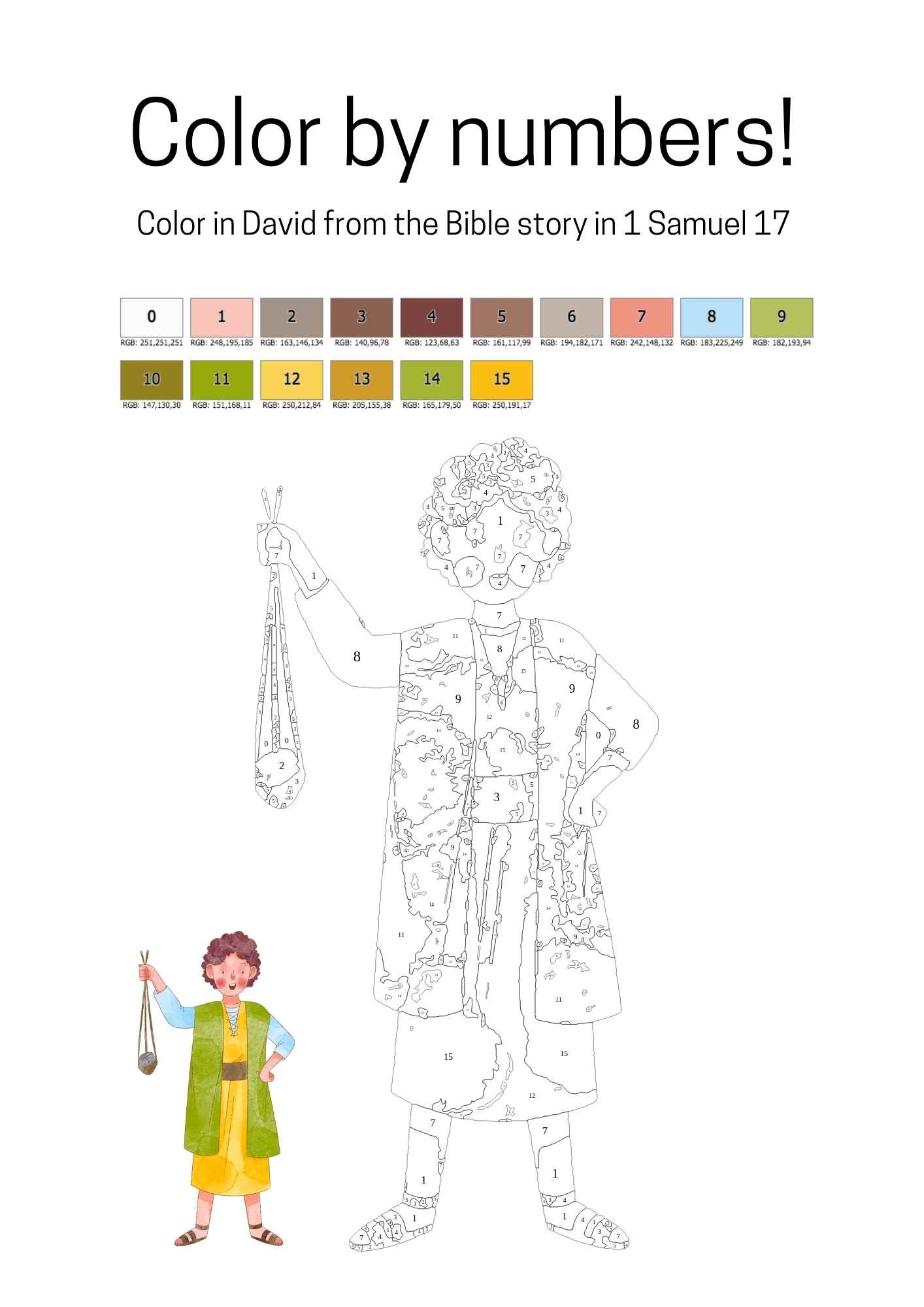 David And Goliath Color By Numbers Worksheet Free Bible Worksheets