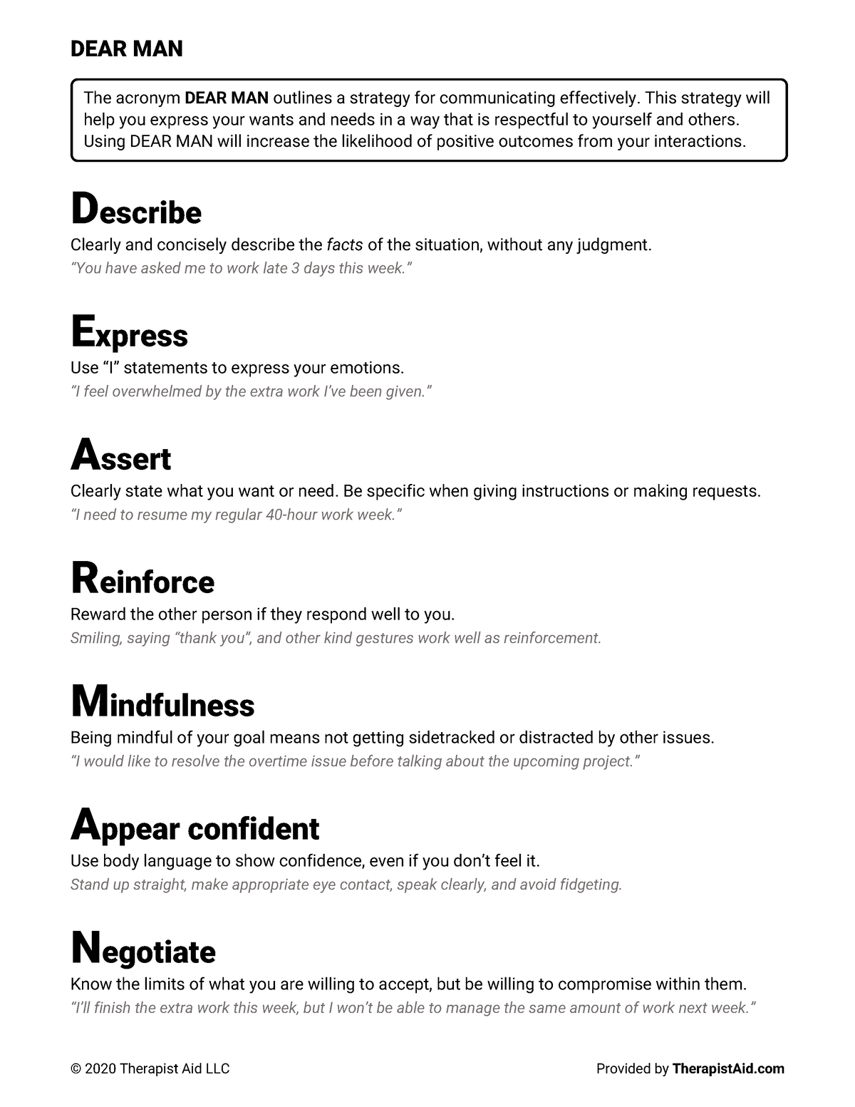 DEAR MAN Worksheet DBT DEAR MAN 2020 Therapist Aid LLC Worksheets Library