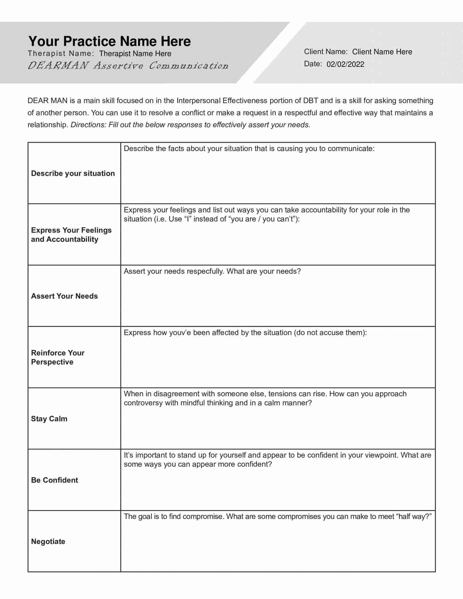 Printable Dear Man Dbt Worksheet