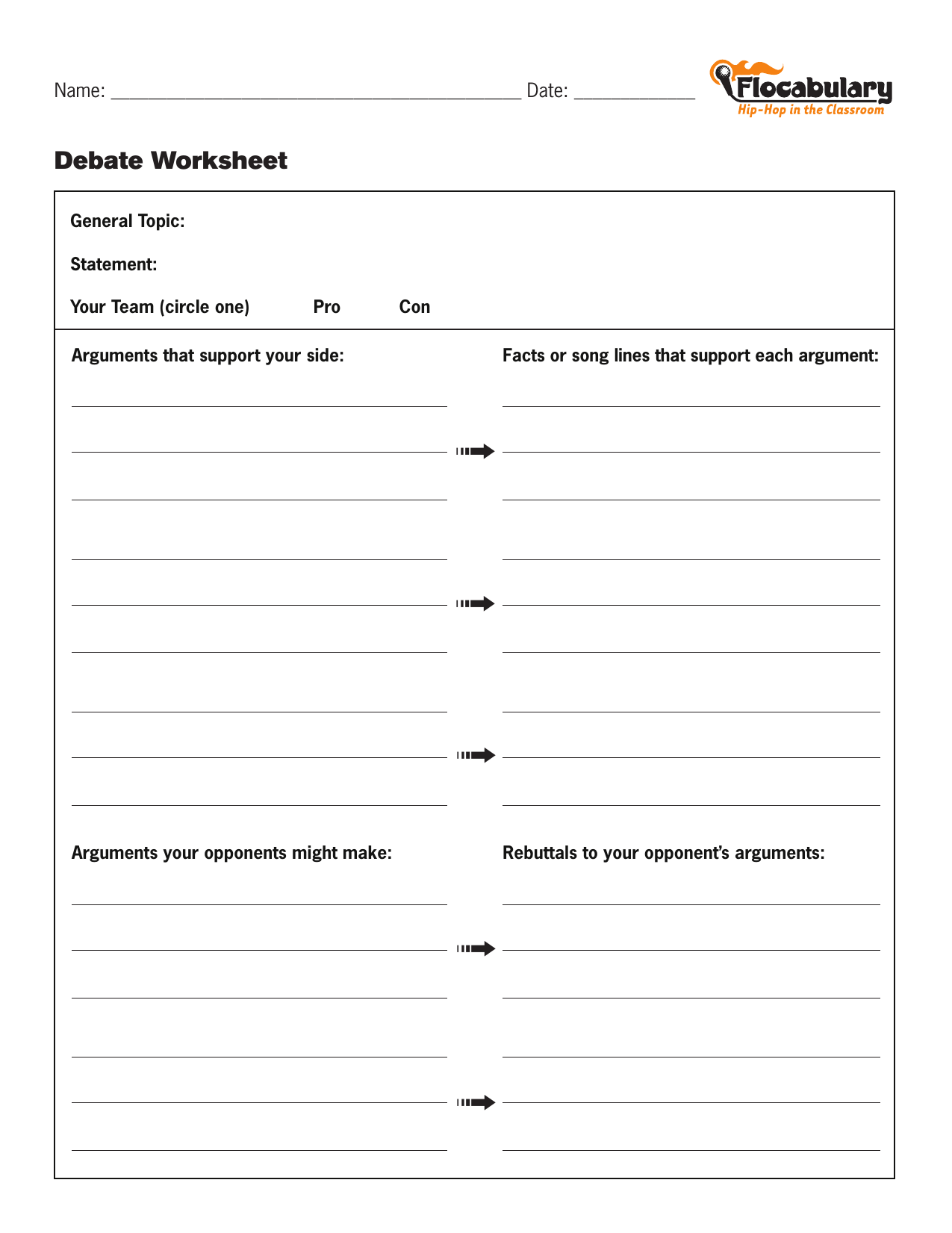 Debate Worksheet Argument Rebuttal Prep