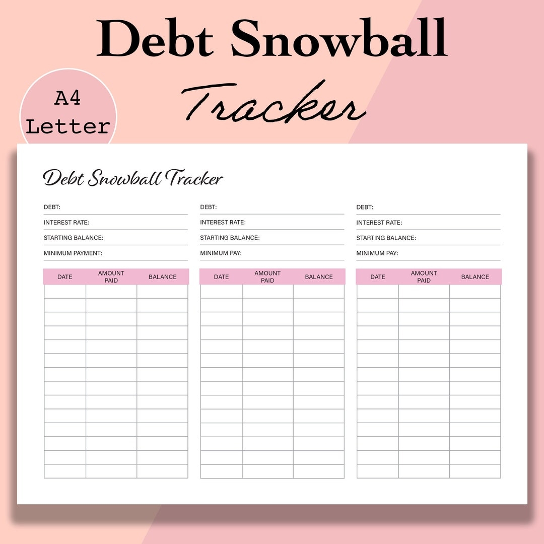 Debt Snowball Tracker Printable Debt Free Chart Debt Payoff Worksheet Debt Payment Debt Progress Journal A4 Letter Digital Download Etsy Sweden