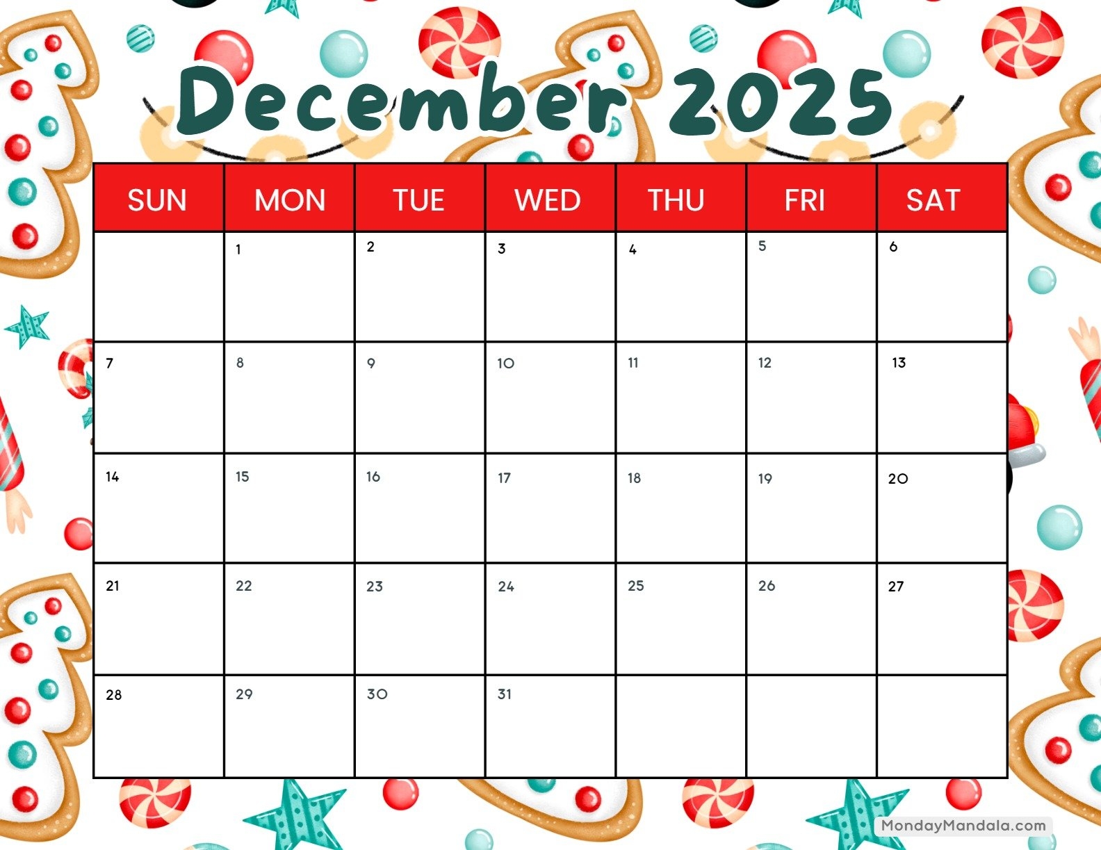December 2025 Calendar 52 Free PDF Printables 