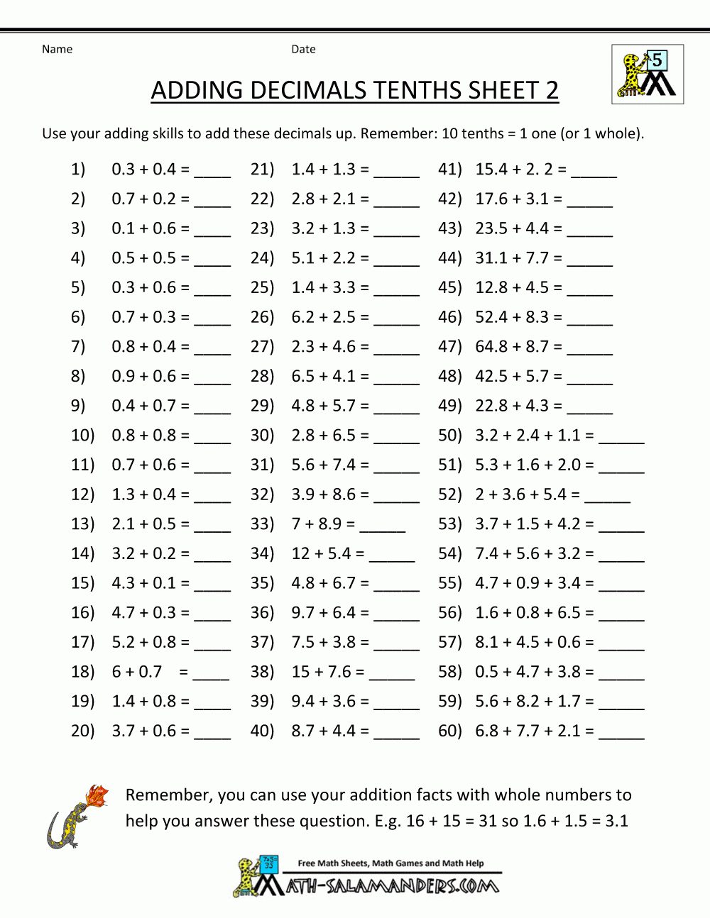 Decimal Addition Worksheets 5th Grade Decimal Addition Worksheets 5th Grade