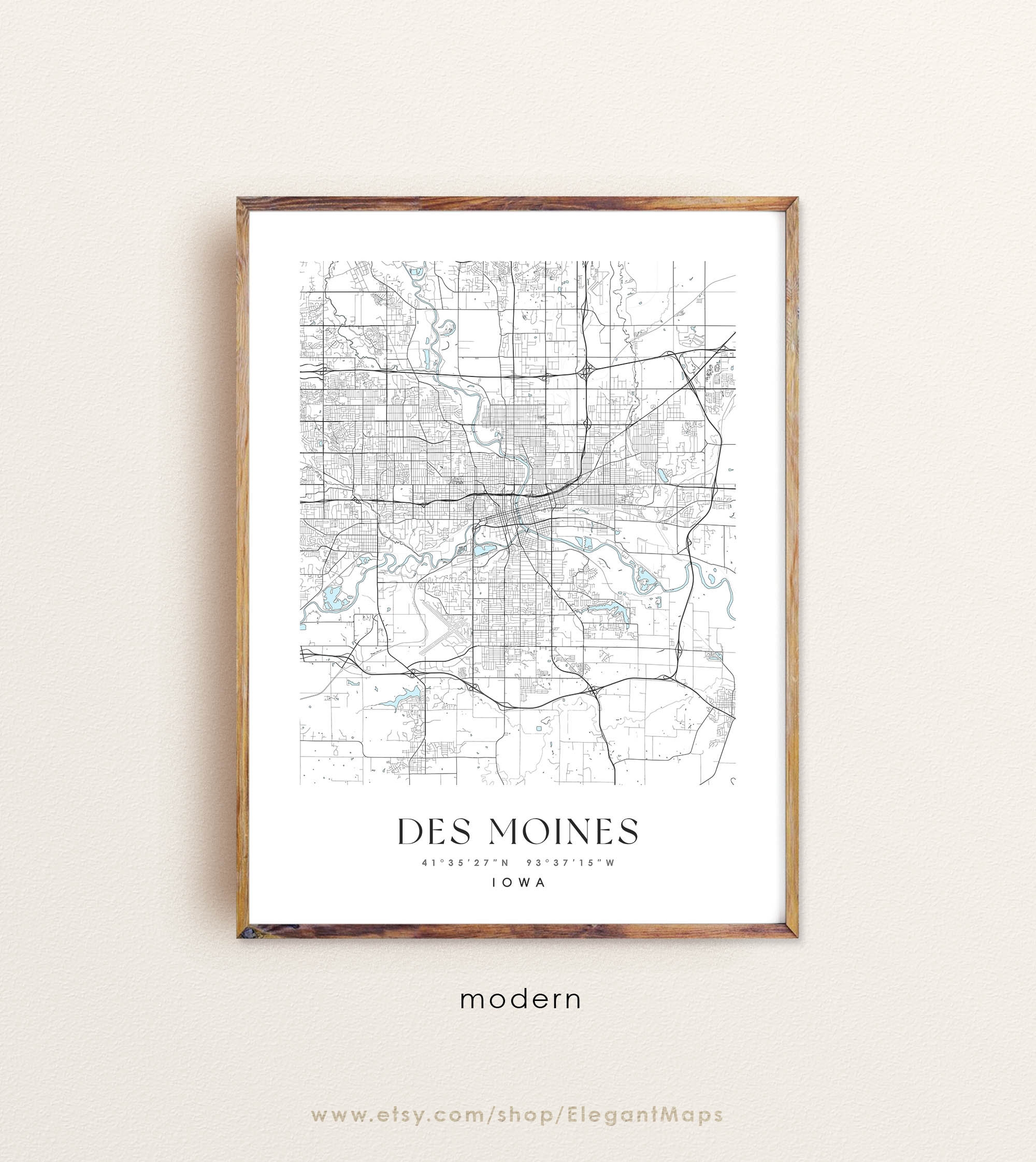 Des Moines Iowa Map Art Print Custom City Map Etsy