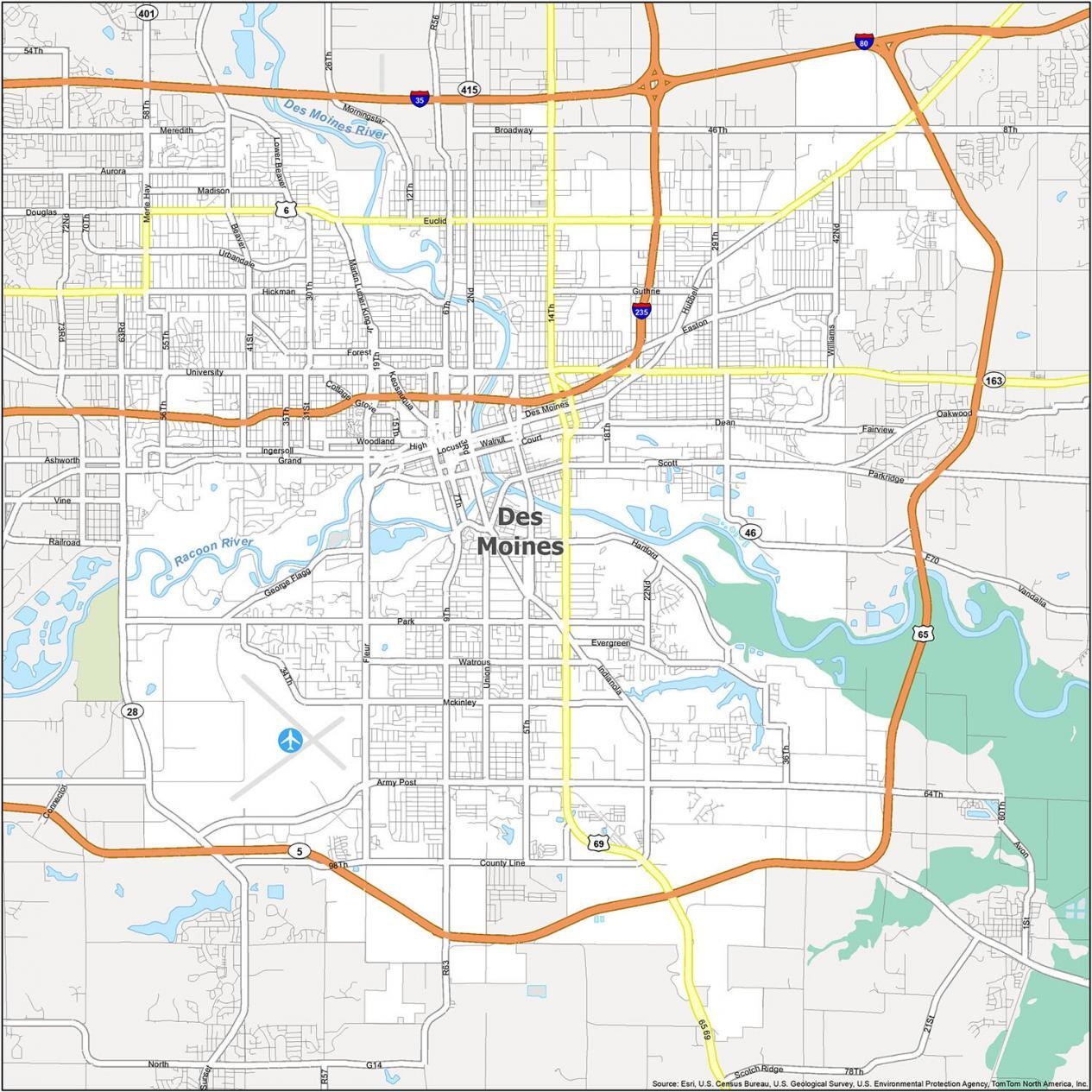 Des Moines Map Iowa GIS Geography
