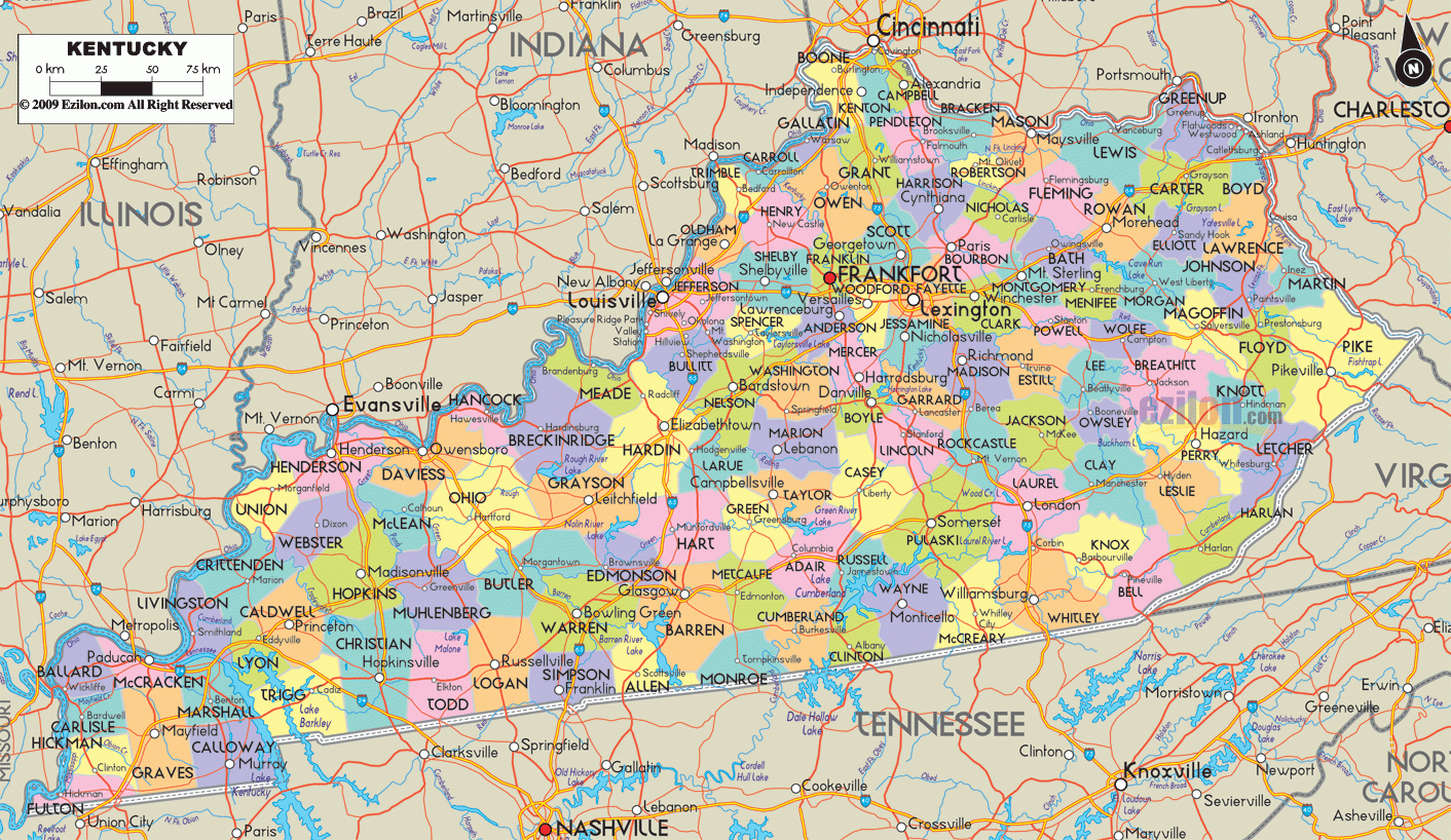 Printable County Map Of Kentucky
